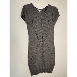 Moral Fiber Gray Knit Short Sleeve Sweater Dress Pointelle Chevron Women Large